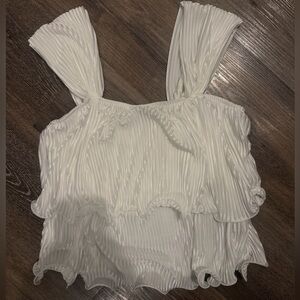 White Pleated Ruffle Crop Tank Top